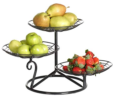 LKMAG Nivel 3 Cesta de frutas creativo tazón de frutas y verduras Holder, Snack múltiples funciones de envase de la caja de la pieza central Bowl por sala de estar y la cocina moderna (Negro)