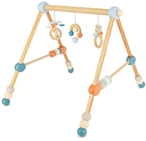 Bieco Spieltrapez höhenverstellbar | Spielbogen Baby Holz | Spielebogen Holz Baby | Spieltrapez Holz | Baby Mobile Holz | Activity Center Baby Gym | Holzspielzeug Baby | Baby Spielzeug | Bär Design
