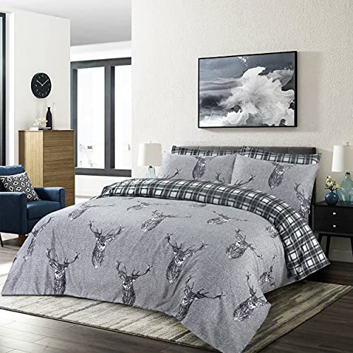 Stag Duvet Cover Set with Pillow Cases 200 Thread Count Reversible Bedding Quilt Covers Double King Super King Size (Super King)