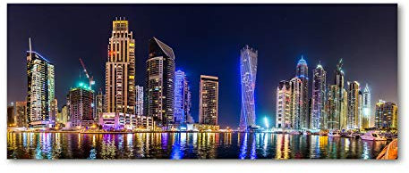 Tulup Glas-Bild Wandbild aus Glas - Wandkunst - Wandbild hinter gehärtetem Sicherheitsglas - Dekorative Wand für Küche & Wohnzimmer 125x50 - Landschaften - Dubai in der Nacht - Mehrfarbig
