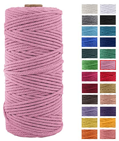 JeogYong Naturliches Baumwolle Garn, Baumwollgarn Makramee-Seil Weiches Baumwoll-Seil, zum Wandbehänge, Pflanzenhalter, Basteln, Heimtextilien, Geschenkverpackung 3 mm x 100 m (Rosa)