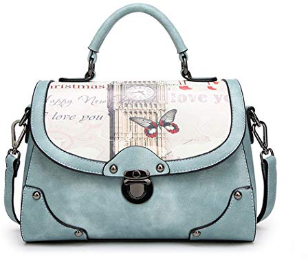 BUKESIYI Damen Tasche Umhängetasche Handtasche Frauen Klein Schultertasche Weekender Lack PU Leder DE77101 Blau