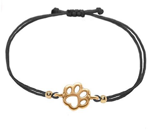 Selfmade Jewelry Armband Damen Roségold Pfote Handgemachtes Makramee Armbändchen mit Tatze Handmade Inkl. Geschenk-Verpackung (Rosegold - Schwarz)