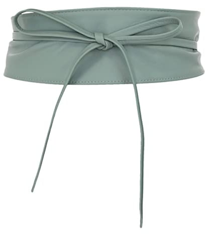 FASHIONGEN - Echtem Rindsleder Vollnarbenleder Obi Gürtel für Damen, Bindgürtel, CASSIANE - Grau grün, S-M