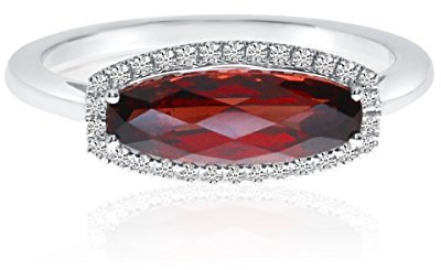 LXR 14K Weißgold Elongated Baguette Granat und Diamant Ring 1.5 ct