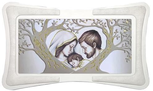 oggettando Quadro Albero della Vita Sacra Famiglia con Cornice in Ecopelle Bianca con Inserto Imbottito Fili Argento o Rame e Brillante Oro; Regali utili Originali e a Prezzi Bassi. (Oro, 60x120cm)