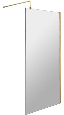 nuie WRSCBB080 Modern Bathroom 8mm Toughened Safety Glass Wetroom Screen with Support Bar, 800mm, Brushed Brass