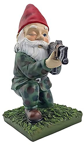 QTQHOME Armee Gartenzwerge Statue,Cartoon Polyresin GNOME Puppe GNOME War Ornamente,Militärische Gartenzwerg Mit Gun Figur Für Startseite Rasen Hof Dekor Kleine Größe-B Höhe: 15cm