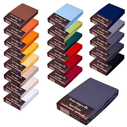 Topper Spannbettlaken/Spannbetttuch f. Boxspringbett - Topper - 180x200-200x220-100% Mako-Jersey-Baumwolle - Laken 165 g/m² (180x200-200x220, 19 - dunkelgrau)