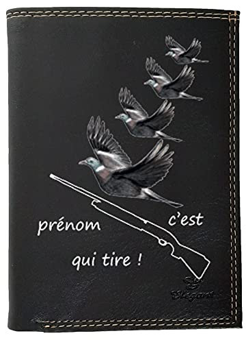 Syl'laChasse Chasseur Etui Petit Portefeuille Homme Porte Monnaie Cartes papiers Noir (Fusil personnalisé avec prenom)