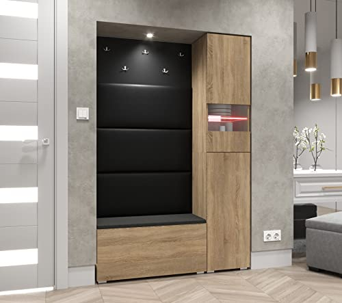 Furnitech GF84 Flur Dielenmöbel Garderobenschrank Dielenschrank Schuhschrank Flurmöbel Set Matt (LED blau, GF84-21S-M3)
