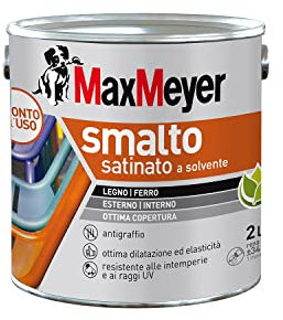 MAXMEYER Smalto a solvente per ferro e legno satinato BIANCO R9010 2 L