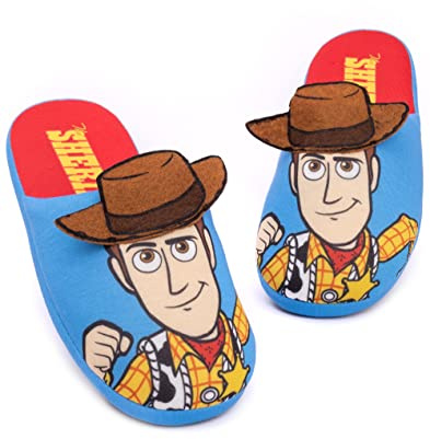 Disney Pixar Toy Story Slippers for Boys | Kids Woody Character 3D Cowboy Hat | Slip On Mules Blue Merchandise
