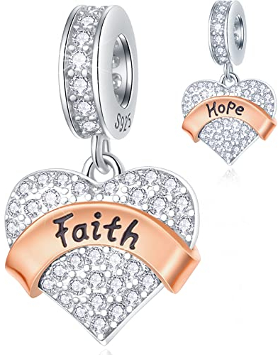 Glaube Hoffnung Liebe Herz Anhänger Charms in 925 Sterling Silber, passt Pandora Weihnachts Armband, funkelnde CZ Faith Hope Love Perlen, Geschenk für Christian/Ostern Tag/Kreuz