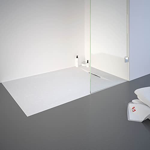 Schulte receveur de douche 80 x 120 x 3,2cm, blanc, effet pierre ultra léger (14.6 kg), rectangulaire, extra plat à poser ou à encastrer, bac douche, antidérapant classe B DIN 51097