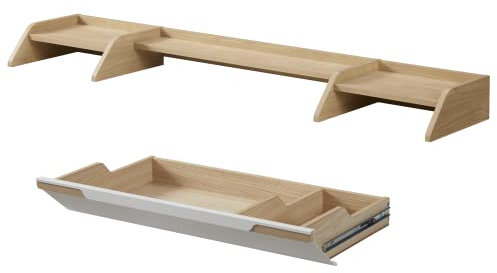kowo K3041 Schreibtisch-Zubehör-Set beinhaltet 1 große Schublade unter dem Schreibtisch und 1 Schreibtischregal aus Holz, 140 cm (L), Eiche