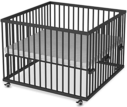 Sämann Laufstall Baby 100x100 cm | TÜV geprüft 2023 | stufenlos höhenverstellbar | Laufgitter Premium | Babybett aus Holz | Krabbelgitter Komplettset schwarz