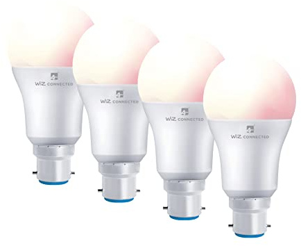 4lite WiZ Connected A60 Dimmable Multicolour WiFi LED Smart Bulb - B22 Bayonet, Pack of 4 (4L1/8002x4)