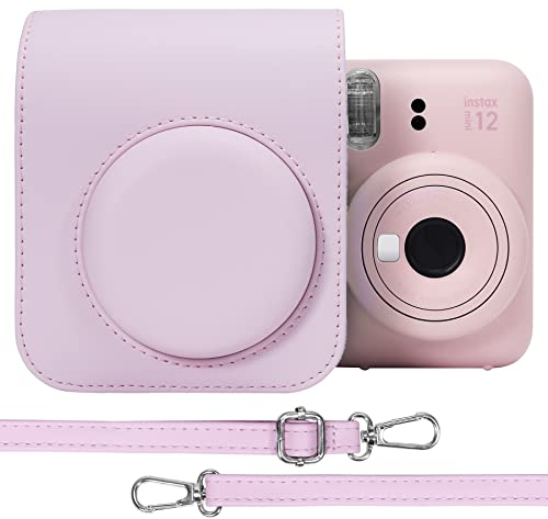 Aenllosi PU Leder Schutzhülle für Fujifilm Instax Mini 12/Mini 11 Sofortbildkamera - Reisetasche mit Film Tasche und Verstellbarem Schultergurt, Nur Tasche (Blossom Pink)