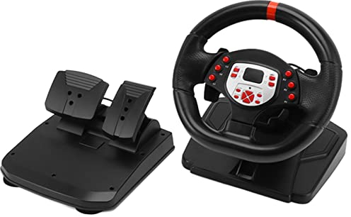 Volante de Carreras 5 en 1 Driving Force, Negro, con Pedal, Palanca de Cambios de 180 Grados, Volante de PC con Vibración para Red Stripe