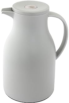Dobman Thermokanne hellgrau 1 Liter mit Edelstahl Druckknopf Isolierkanne