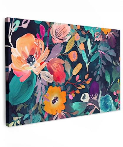 MuchoWow© Wandbilder Groß 120x80 cm XXL Wohnzimmer Wanddeko Schlafzimmer Zimmerdeko Fotowand Zimmer Deko Wand Dekoration Wall Art Kunstdruck - Bunt - Blumen - Kunst - Natur - Hippie
