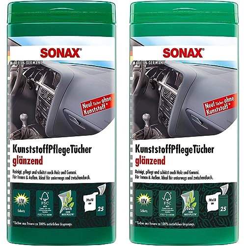 SONAX KunststoffPflegeTücher glänzend Box (25 Stück) Feuchte Tücher reinigen, pflegen und verleihen Glanz in einem Arbeitsgang | Art-Nr. 04121000 (Packung mit 2)