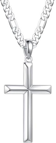TINGN Kreuz Kette Herren, Silber 925 Kette mit Kreuz Anhänger Figarokette Halskette Herren Kreuz Tauf Geschenke Jungen Mann Frauen Sohn Kinder Mama Nichte Schwester Schmuck Geschenk 22 Inch