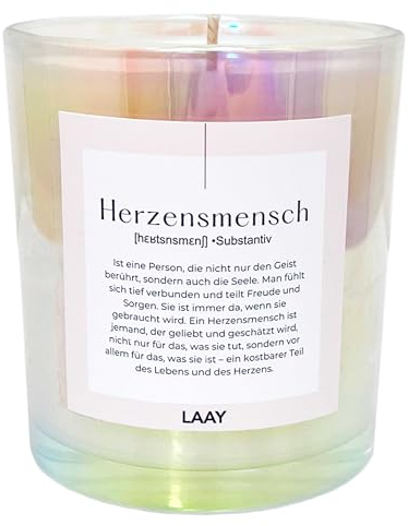 LAAY Herzensmensch Duftkerze im Glas mit Spruch - Geschenke für Frauen, Beste Freundin, Schwester Geschenke - handgemacht und besonderes Geschenk (Salbei & Meersalz)