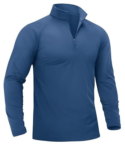 TACVASEN Quarter Zip Jumper Men Long Sleeve Fleece Tops Half Zip Sweatshirts Winter Sports T Shirt for Gym Blue Grey,M