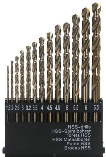 Metric Cobalt Drill Bits Set 1.5-6.5mm 13PCS, M35 high Speed Steel, high Hardness Straight Shank Drill, Mechanical or Hand Drill for Drilling, Suitable for Stainless Steel, Iron, Copper and Aluminum.