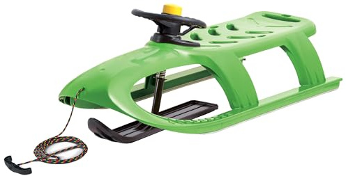 ArcticThrill Snow Sled for Kids - SnowRush Sledge - Single Rider Racer Toboggan with Pull Rope and Steering Wheel; Outdoor Plastic Winter Sleigh for Toddlers & Kids