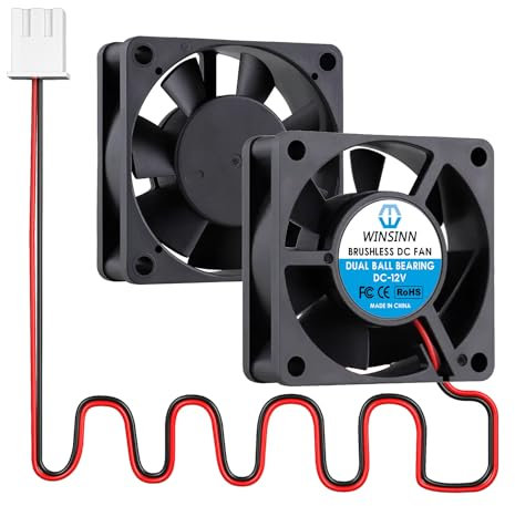 WINSINN DC 60mm Fan 12V 6020 Dual Ball Bearing Brushless Cooling 60x20mm 2PIN (Pack of 2Pcs)