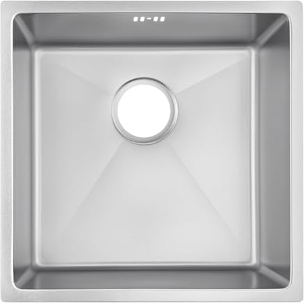 Auralum Spülbecken 44 x 44 cm, Küchenspüle Edelstahl Spüle für 45 cm Unterschrank, Waschbecken Küche Klein Einbauspüle inkl. Siphon Ab- und Überlaufgarnitur
