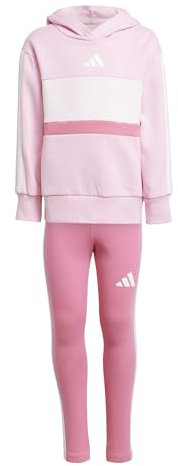 adidas Girl's SEASONAL ESSENTIALS TIBERIO 3 STRIPES FLEECE LEGGINGS SET, true pink/white/clear pink, 3-4 Years