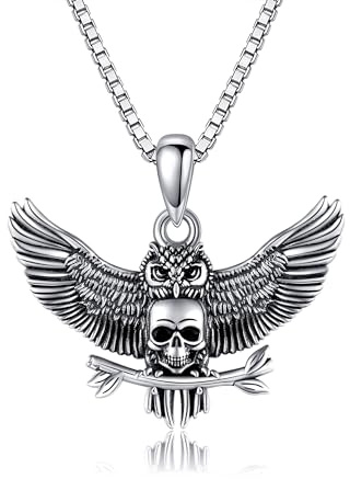 VONALA Totenkopf Eule Halskette für Frauen 925 Sterling Silber Totenkopf Halskette Eule Anhänger Eulenschmuck Geschenke für Mädchen Männer Jungen