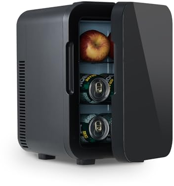 LEMROE Portable Mini Fridge 10L Low Noise for Bedroom Cooler and Warmer Mini Fridges for Drinks Food Fruits Cosmetics Makeup Skincare (Full Black-10L)