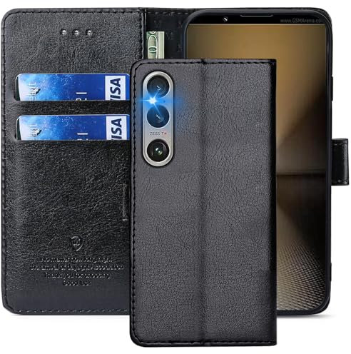 FMPCUON Case for Sony Xperia 1 VI Mobile Phone Case [Stand Function] [Card Slots] [Magnetic Closure] Case Flip Case Protective Leather Case Flip Case for Sony Xperia 1 VI Black