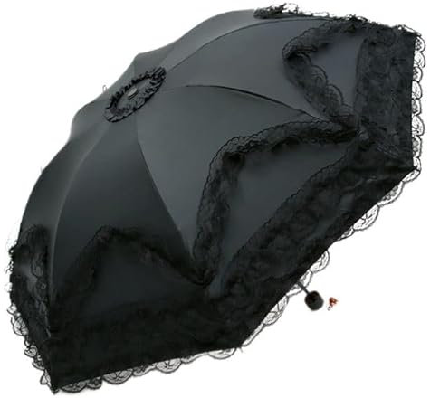 Ro Rox Gothic Parasol Foldable Umbrella Goth Sun Protector with Lace Detailing