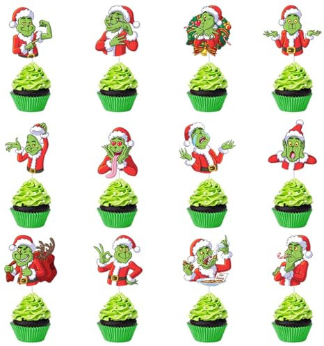 YATOSEN Cupcake Topper Grinch Weihnachten Food Fruit Picks für Party Kuchen Dessert Dekoration (12 Stück/Set)