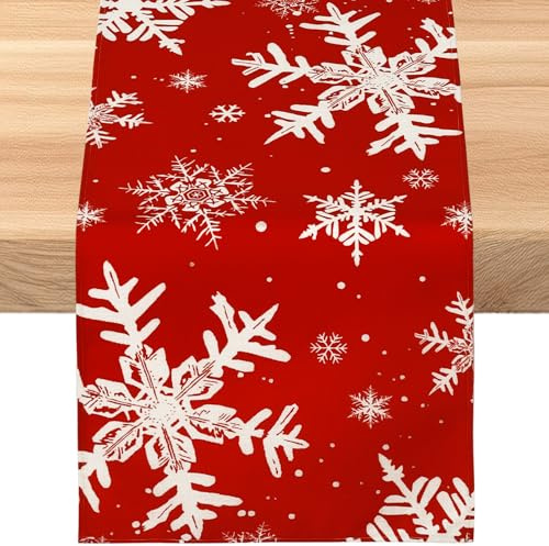 SOMYTING Tischläufer Weihnachten 33x230cm Modern Winterlich Schneeflocke Tischdecke für Winter Party Weihnachtsessen Tisch Dekoration