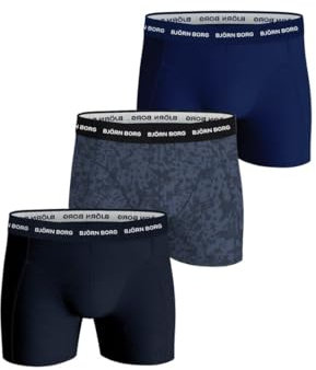BJÖRN Borg Herren Boxershorts, 3er Pack - Cotton Stretch Boxer, Unterhose, Baumwolle, Logobund Schwarz/Dunkelblau L