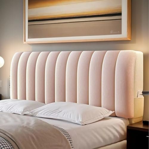 HORLSKI Samt Kopfteilbezug Für Einzel Doppel King Queen Bettkopfteilbezug Für Schlafzimmerdekoration Weiche Waschbare Füllung Einfache Montage Für Alle Bettgrößen,Rosa,180cm