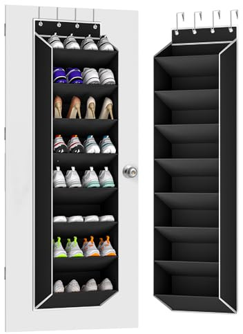 KYEVIS Over The Door Shoe Organizer Storage Fit 16-24 Pairs Hanging Shoe Rack Organiser for Closet Door, Deep Pocket Shoe Holder for Sneakers,Boots Storage(1 Pack Black)