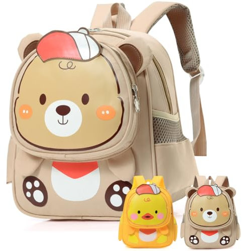 Aomig Mochila Infantil de Oso Pardo, Bolsas Escolares de Dibujos Animados con Bolsillo Frontal y Lateral, Mochila de Guardería 3D 3 Años para Guarderia y Preescolar, Cómoda y Resistencia