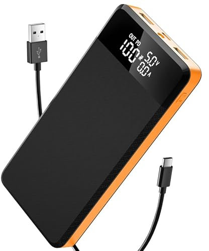 Power Bank 26800mah Schnellladefunktion Powerbank:25W mit USB C 3 Eingänge und 3 Ausgänge,Ausgängen & Eingängen Externe Handyakkus Große für LED Display&Taschenlampe für Smartphones (orange)