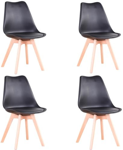 Uderkiny Set mit 4 schwarzen Esszimmerstühlen, Esszimmerstühlen, 4 Stühlen, Esstisch, moderne Küchenstühle, für Esszimmer, Küche und Büro, mit gepolsterter Sitzfläche und Beinen aus Buchenholz,
