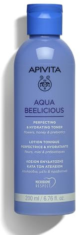 Apivita Aqua Beelicious Perfektionierender & Feuchtigkeitsspendender Toner 200 ml – Wässriger, taufrischer Toner mit Honig, Präbiotika, Blütenextrakten & Hyaluronsäure – Spendet Feuchtigkeit, bereitet die Haut vor, beruhigt Hautunreinheiten und respektiert das Mikrobiom