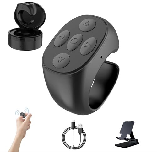 WRQIOO Fingertip Wireless Bluetooth Remote Control, Lazy Fingertip Scrolling Ring with Charging Case, Finger Remote for Remote Control Shutter/Clicker, Turn Pages,Volume Control, for Phone Tablets