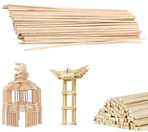 Lot de 100 bâtons carrés en bois de balsa, 3 x 3 x 300 mm, bandes de bois dur brut, bandes de bois naturel, tiges en bois dur pour projets d'art, de bricolage et d'artisanat du bois